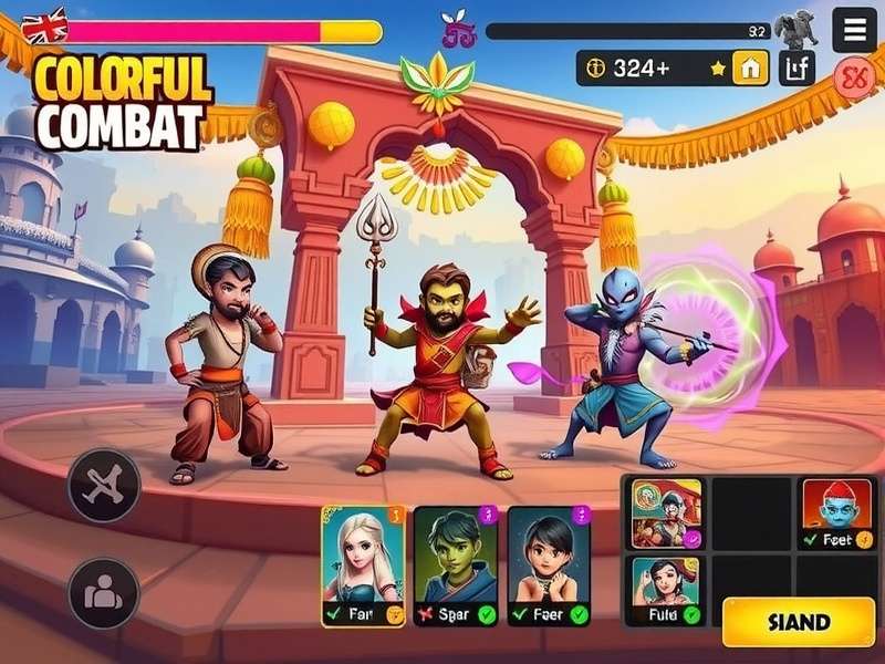Colorful Combat character selection screen showing diverse Indian-inspired heroes
